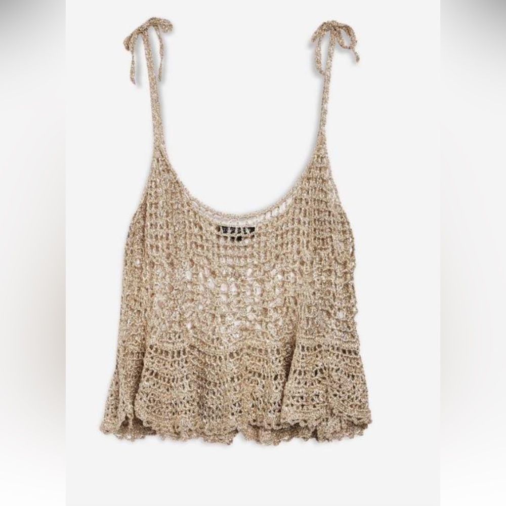 Topshop PETITE Metallic Crochet Swing Top Sz 8-10